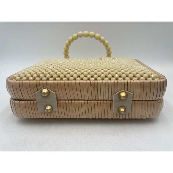 Vintage Wicker & Beaded Handbag With Acrylic Handles - Picture 10 of 10